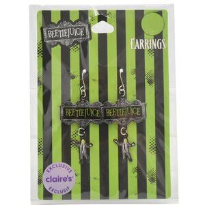 Beetlejuice Dangle Earrings Antique Silver Neon Green
